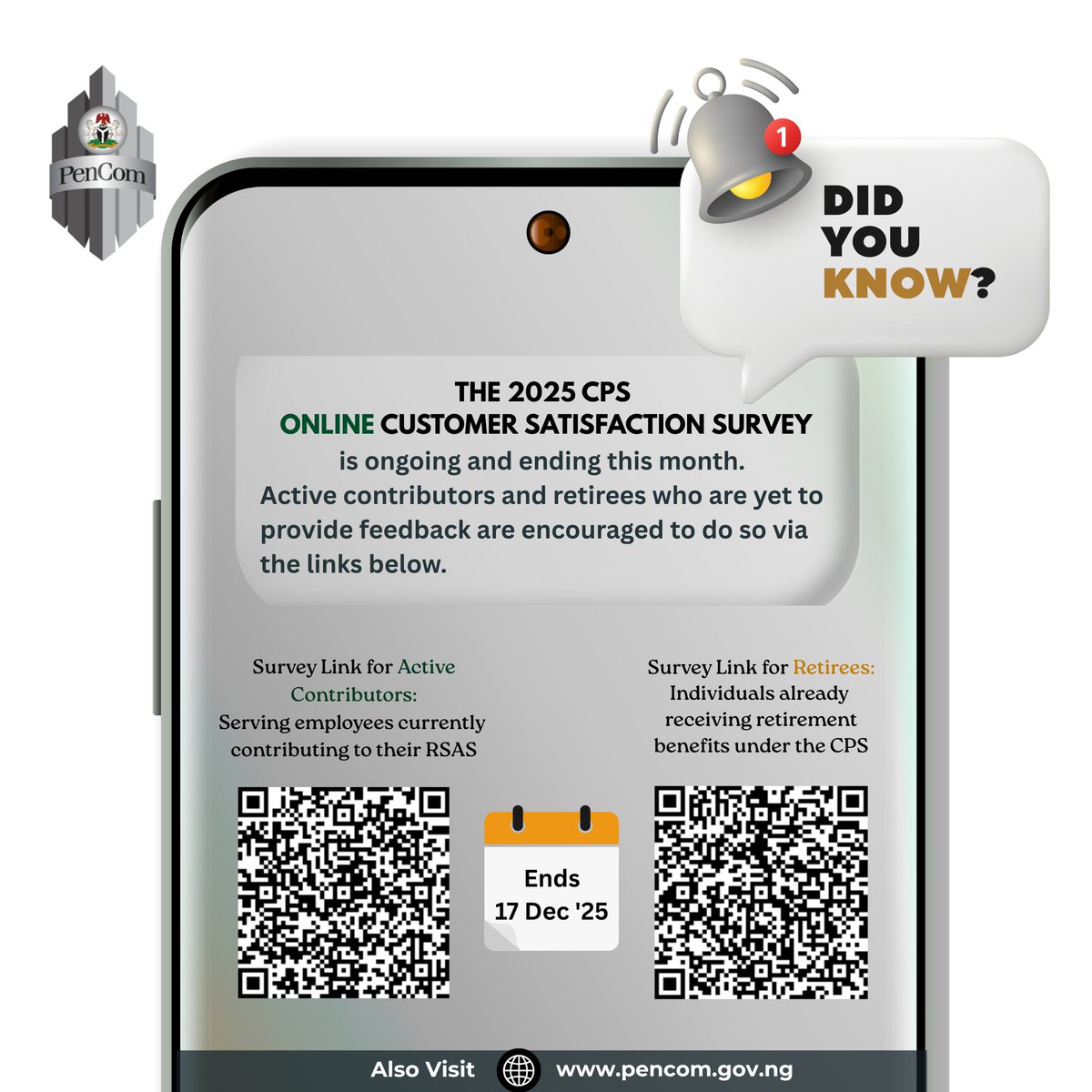 The 2025 CPS Customer Satisfaction Survey is ongoing and will end on 17  December, 2025. Active contributors and retirees are invited to  participate! Please pay close attention to your category to ensure