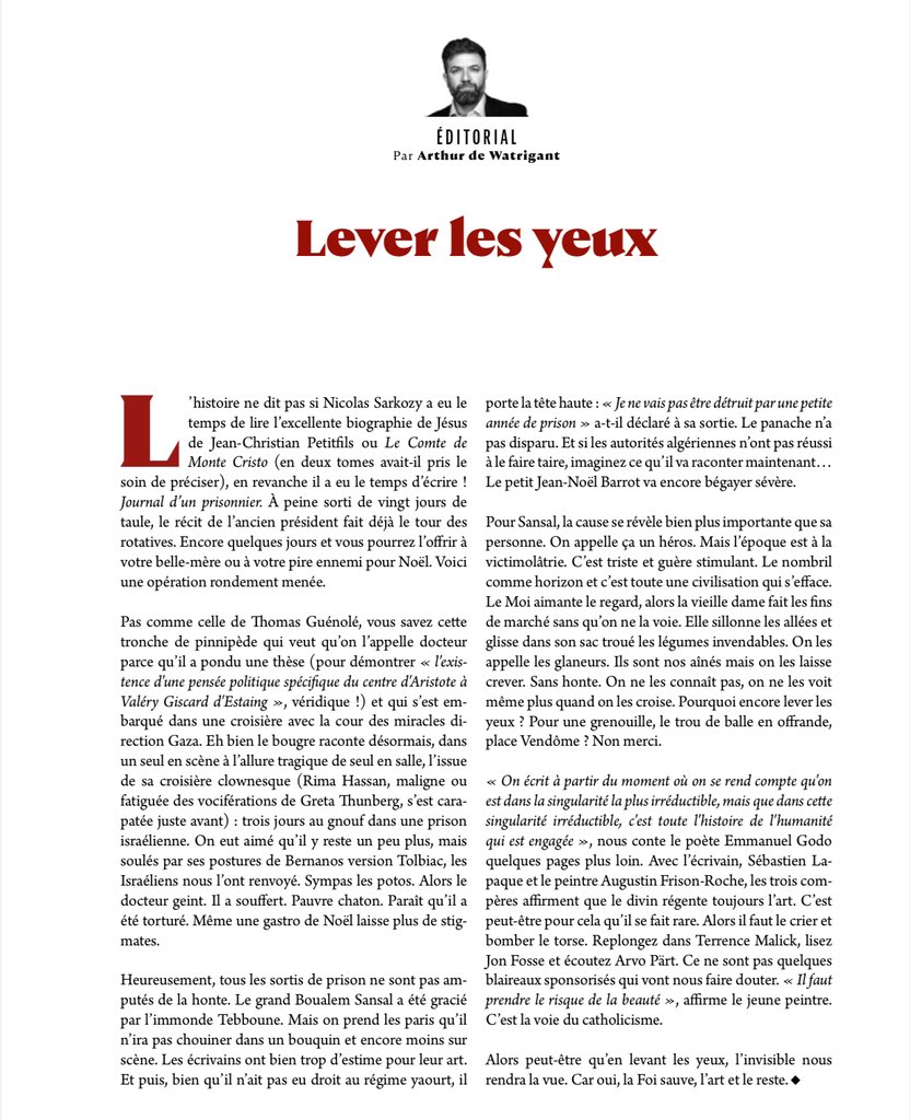 🔴« À peine sorti de vingt jours de taule, le récit de l'ancien président fait déjà le tour des rotatives. Encore quelques jours et vous pourrez l'offrir à votre belle-mère ou à votre pire ennemi pour Noël. Voici une opération rondement menée. »

L’édito d’ <a href="/WatrigantArthur/">Arthur de Watrigant</a> : ⬇️