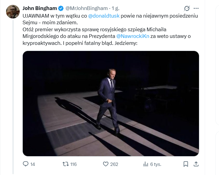 Najwyższy poziom dziennikarstwa śledczego.

Kolega John nam ujawnia, co według niego powie Tusk na niejawnym posiedzeniu.

Myślicie, że długo musiał sam siebie śledzić i zbierać dowody, by się dowiedzieć, co sam myśli o tym, co być może Tusk powie?
