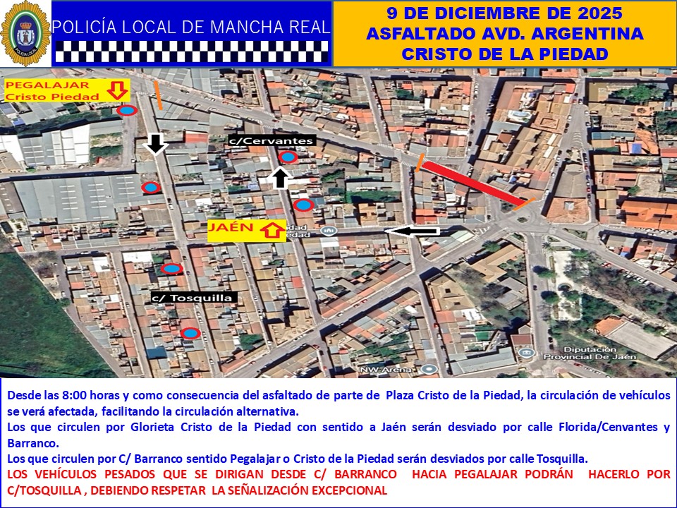 🚧ASFALTADO PLAZA CRISTO DE LA PIEDAD🚧
MARTES 9 DE DICIEMBRE
Desde  8 h, y debido a la terminación del asfaltado, la circulación en Plaza Cristo de la Piedad, puede tener restricciones en la circulación de vehículos, facilitando ruta alternativa.