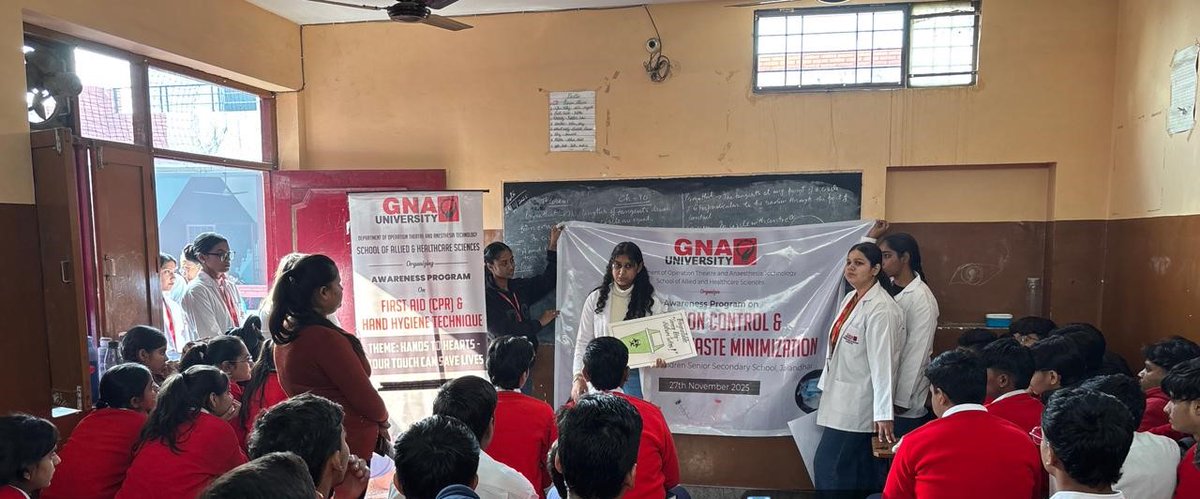 GnaUniversity's tweet image. #GNAUniversity- Department of Operation Theatre &amp;amp; Anesthesia Technology successfully conducted an "Awareness Program on Infection Control and Biomedical Waste Minimization "at Nehru Children Senior Secondary School. 
#InfectionControl #BiomedicalWasteMinimization #HealthAwareness