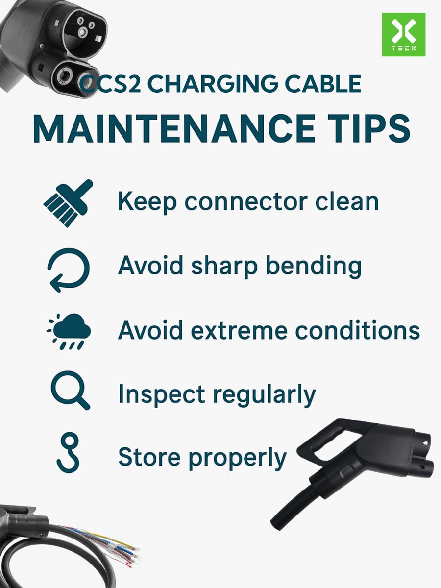 Xundao_global's tweet image. 🌍 A customer from Dubai asked:
“How do we maintain a CCS2 charging cable for long-term use?”
Quick tips ⚡🔧
• Keep connector clean
• Avoid sharp bending
• No charging in extreme weather
• Inspect for cracks/overheating
• Store properly on a holder
#EVCharging #CCS2 #XTECK
