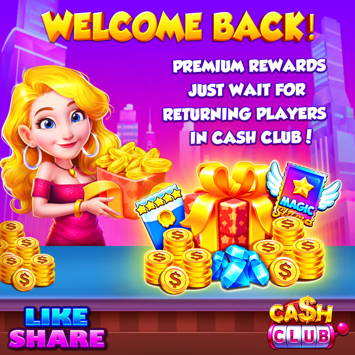 CashClubCasino's tweet image. 👋Come back to Cash Club today and claim your PREMIUM REWARDS! 
💰We’ve got Coins, Gems, and Magic Stamps ready to help you win!💎
👉Log in now to unwrap your welcome back gift--&amp;gt; s-cc.net/W7uZWoKS

#CashClub #WelcomeBack #FreeCoins #CasinoRewards #Jackpot