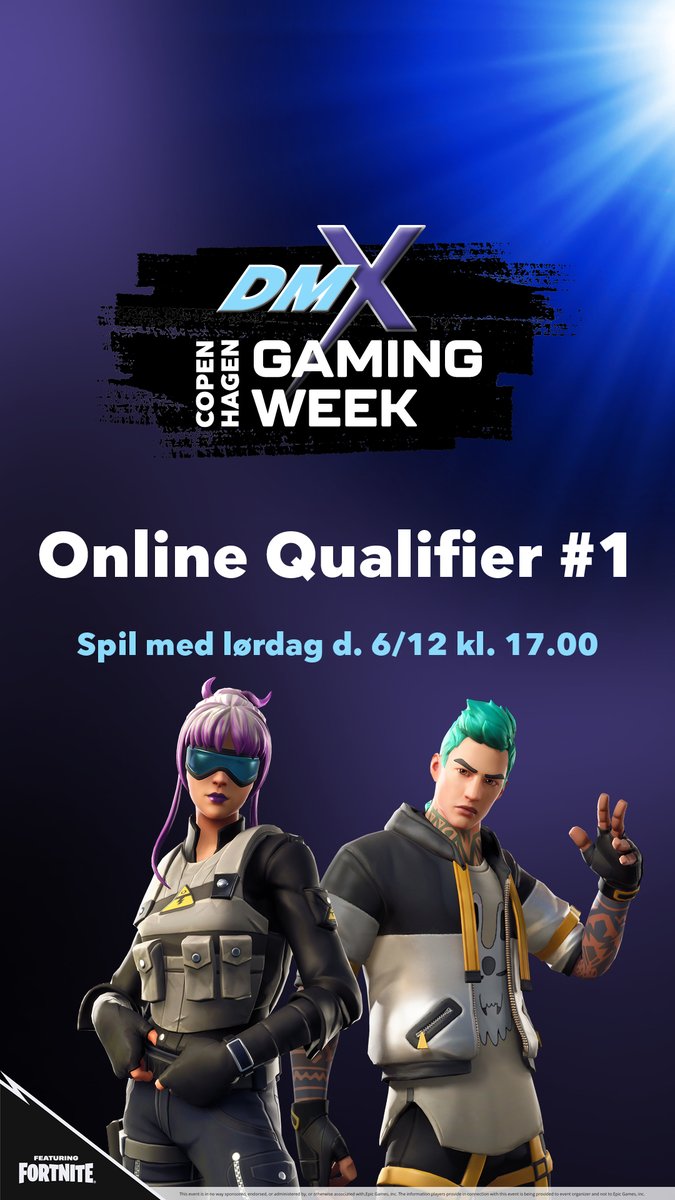 I morgen lørdag d. 6 er den første qualifer til Danmarksmesterskaberne feat. Fortnite. Turneringen starter kl 17:00.

Det er din chance for gratis at deltage i mesterskabet og få chancen for en tur til Copenhagen Gaming Week og en del præmiepuljen på 40.000 kroner!

Link:
