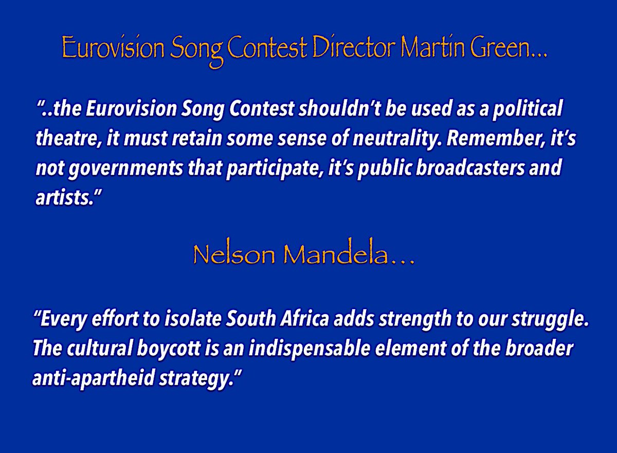 TerTranslator's tweet image. .
 - "Fuck dead children, we want glam!" -

Presumably those who think Israel SHOULD be allowed to 'compete' (ie: cheat) in #Eurovision2026  #eurovisionsongcontest would've told Nelson Mandela that the cultural and sporting boycott of apartheid South Africa was a waste of time.
.
