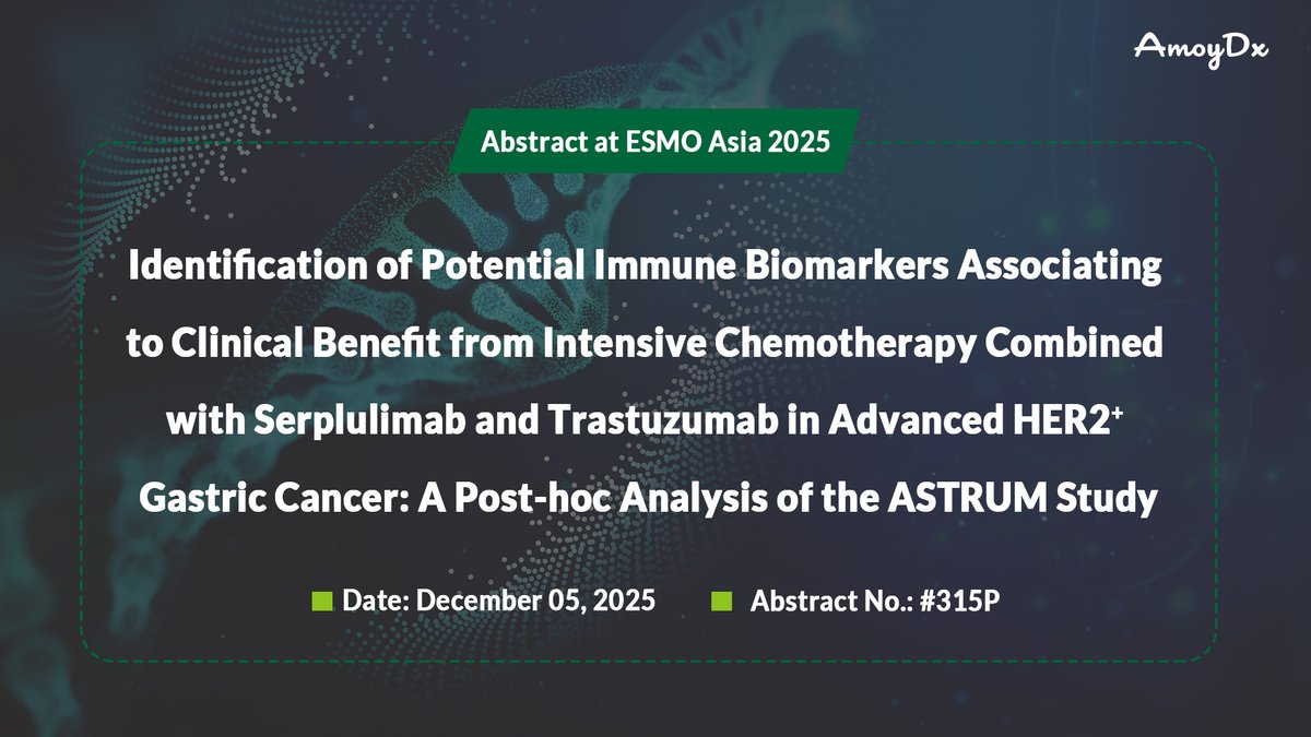 🎯 HER2⁺ gastric cancer: new immune biomarkers predict treatment benefit! Tumor + PBMC profiling from ASTRUM Phase II shows responders have active TME &amp; sustained immune activation. Baseline CD22, HHEX, MR1, CD86 linked to benefit. #ESMOAsia2025 #Oncology
