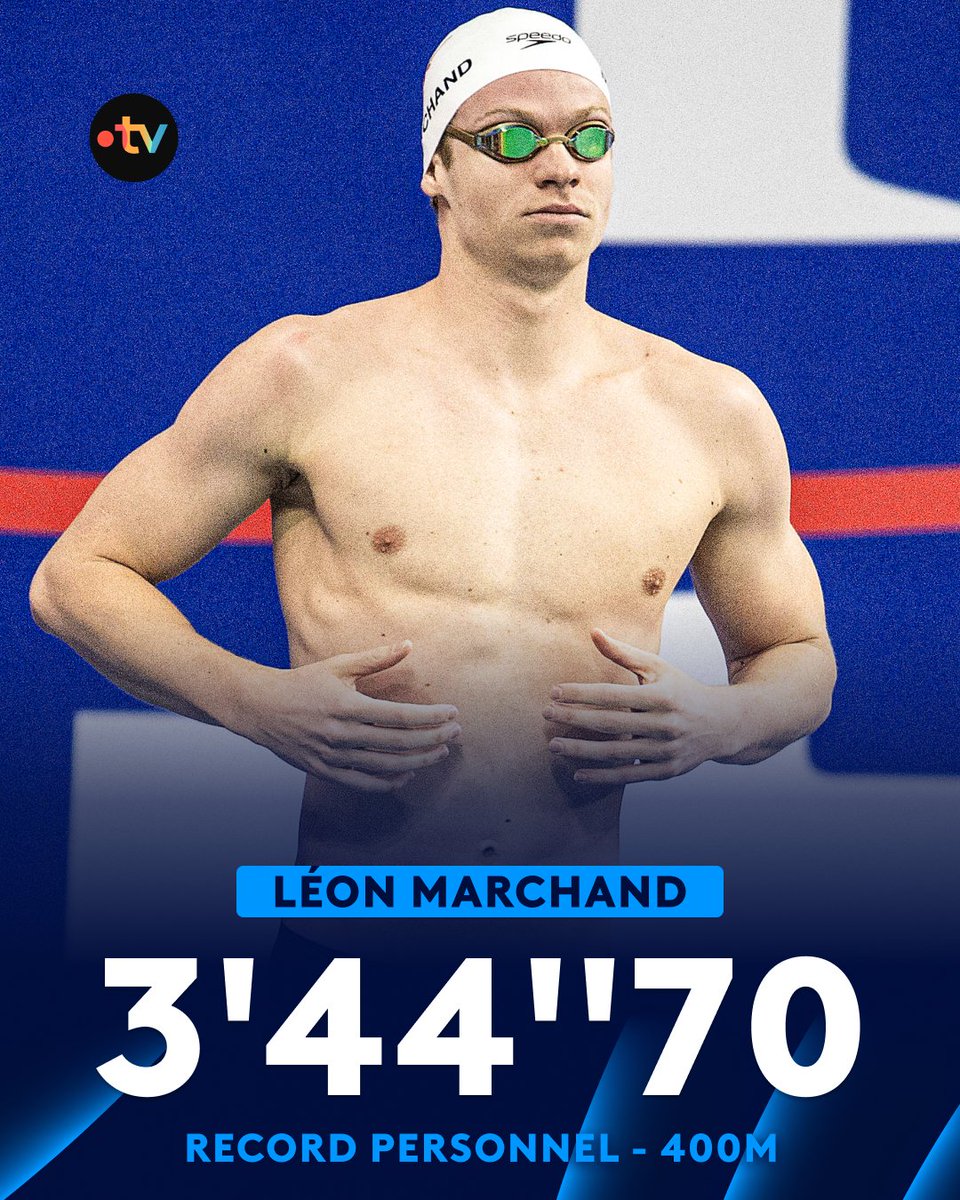 francetvsport's tweet image. 🏊 #Natation | 🔥 LÉON MARCHAND EN FEU POUR SA REPRISE !

🇫🇷 Pour sa première sortie en grand bassin de la saison à l'US Open au Texas, le Français a pulvérisé son record sur 400m nage libre et remporté l'épreuve !