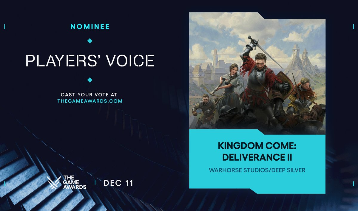 We made it to the Top 10.
#KCD2 is advancing to Round 2 of The Game Awards' Players' Voice - thanks to your incredible support.

Now, the quest continues. Help us reach the Top 5 by voting before Dec 6 at 9PM ET: thegameawards.com/brackets/playe…