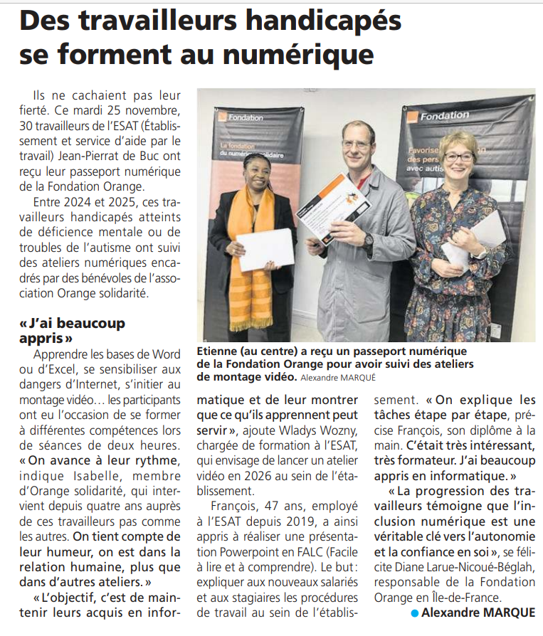 DNICOUE's tweet photo. 💻🎓Félicitations aux 30 travailleurs de l'ESAT pour leur assiduité.
🙌🏾aux équipes @OrangeSolidariT et Délos Apei 78 pour leur faculté à adapter leur accompagnement afin d'aider les travailleurs en situation de #Handicap à approfondir leurs compétences digitales.
#FondationOrange https://t.co/hxLJkN0CMU