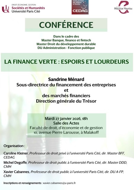 Le 27 janvier prochain, <a href="/ParisCitePrepa/">Prépa Concours Paris Cité</a> organise, en association avec les Masters BFF et DDD, une conférence sur la finance verte :