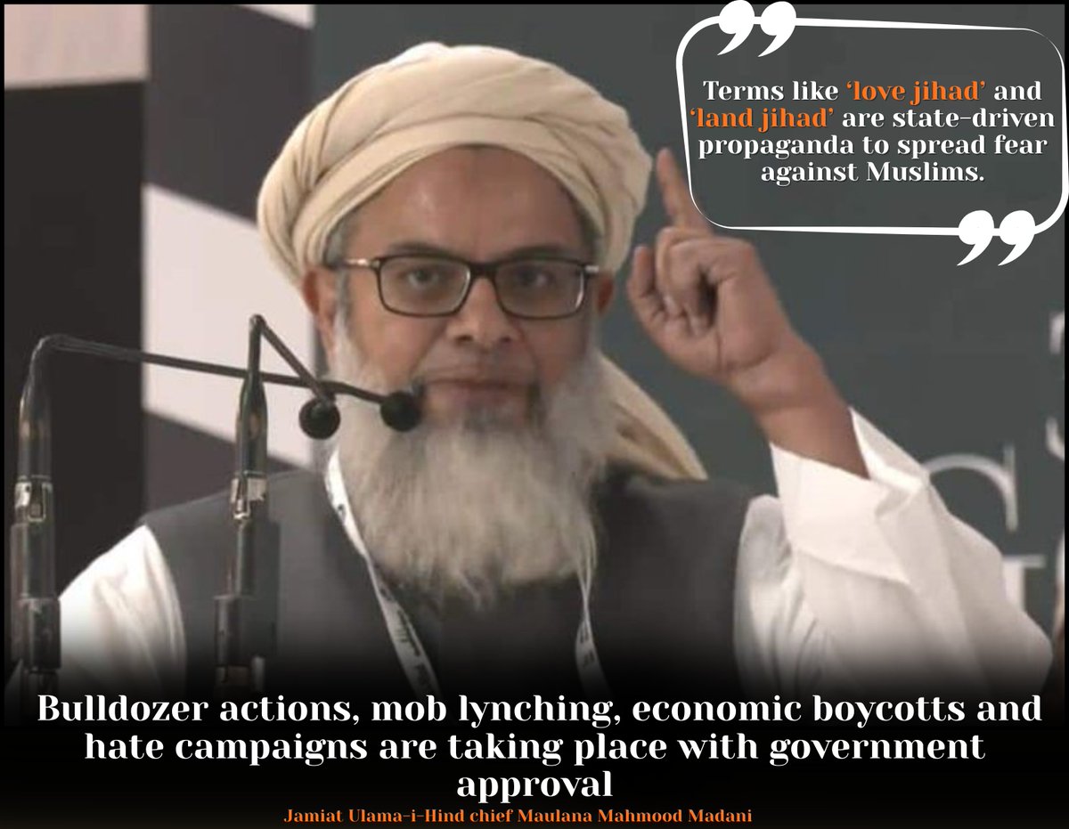 MishalKhanNDU12's tweet photo. Maulana Mahmood Madani warned that India is misusing the word Jihad to create fear and weaken Muslims through state propaganda, legal pressure and social discrimination. He said biased courts, hate campaigns and economic barriers are part of a wider Hindutva project pushing Muslims out of national life. He urged strong global advocacy to expose this agenda.

#Hindu  #heatedrivalry #เขมจิราต้องรอดseries #HonkaiStarRail