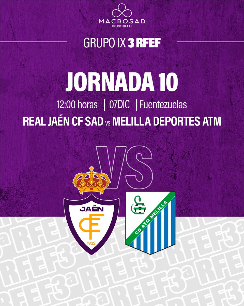 ⚪ 𝐉𝐎𝐑𝐍𝐀𝐃𝐀 𝟏𝟎 | 𝐑𝐄𝐀𝐋 𝐉𝐀𝐄́𝐍 𝐂𝐅 𝐅𝐄𝐌𝐄𝐍𝐈𝐍𝐎 | 𝟑ª𝐑𝐅𝐄𝐅⚪ 

🆚𝐌𝐞𝐥𝐢𝐥𝐥𝐚 𝐃𝐞𝐩𝐨𝐫𝐭𝐞𝐬 𝐀𝐓𝐌

📅𝐃𝐨𝐦𝐢𝐧𝐠𝐨 𝟕 𝐝𝐞 𝐝𝐢𝐜𝐢𝐞𝐦𝐛𝐫𝐞

⌚𝟏𝟐:𝟎𝟎 𝐡𝐨𝐫𝐚𝐬

🏟️𝐅𝐮𝐞𝐧𝐭𝐞𝐳𝐮𝐞𝐥𝐚𝐬

#RealJaénCFFemenino #GrupoIXTerceraRFEF #Temporada2526