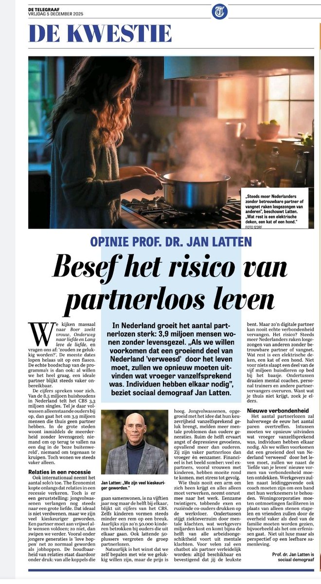 We beseffen te weinig de risico's van partnerloos leven #individualisering #wonen