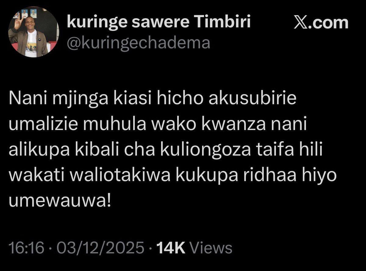 TanzaniaAnalyst's tweet photo. Hakuna msaada tena kwake zaidi ya kusema #FreeKuringe
Angalizo, wale waliomtuma bado wa salama nje ya nchi. https://t.co/nQFOILcGPC