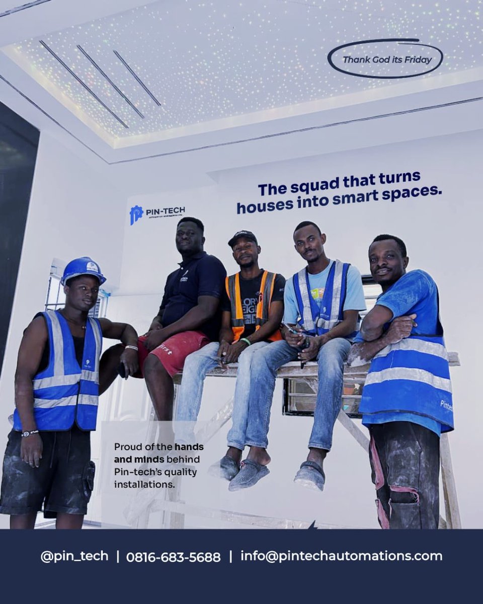 PinTechltd's tweet photo. Thank God it’s Friday and these legends just finished turning another house into Tony Stark’s guest room 👌

Proud of the hands &amp; minds behind every Pin-Tech installation. 🔥 

You’re next — tag the house that needs this energy. 🫵🏿 https://t.co/DOG2yaOZN7