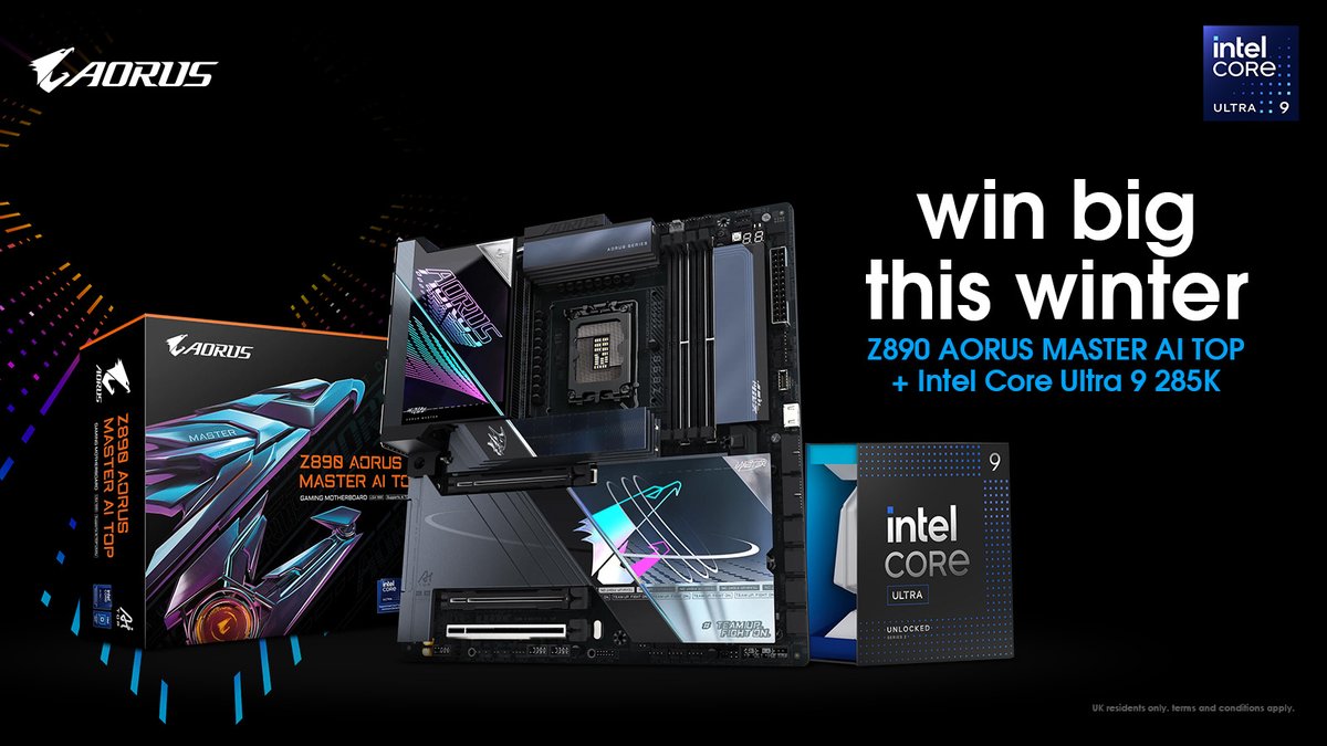AORUS_UK's tweet image. Win big this winter with AORUS UK and Intel! Wanna be in with a chance of winning a Z890 AORUS MASTER AI TOP motherboard and Intel Core Ultra 9 285K?

Simply follow us, like this post, tag a mate &amp;amp; that's it! 🧠

For more ways to enter, info, T&amp;amp;C visit the link below!…