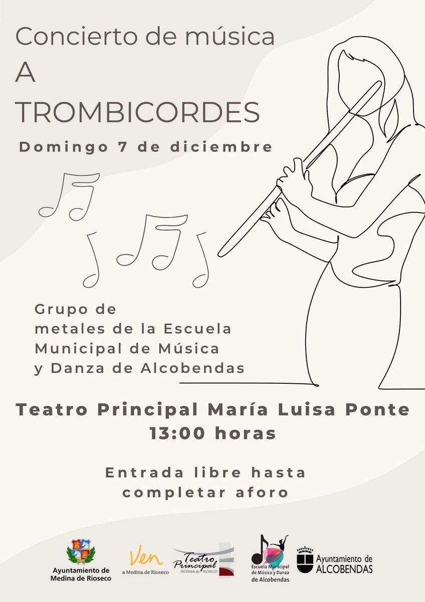 🎶Concierto del grupo de metales y danza de la
<a href="/Alcobendasmusic/">ALCOBENDAS MÚSICA Y DANZA</a> 'A TROMBICORDES'. 
Domingo 7 en el Teatro Principal María Luisa Ponte 
Entrada gratuita hasta completar aforo.
turismo.medinaderioseco.org/eventos