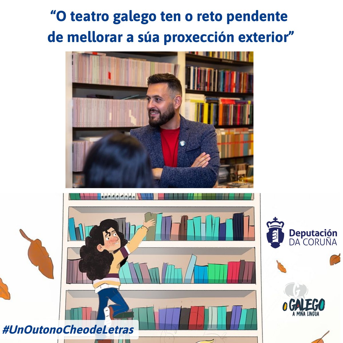 DACCultura's tweet photo. 🎭 🗣️ 📚 Unha escolma de catro obras de teatro para cada estación do ano, comezando por unha para este outono? Descubrímola nesta conversa co dramaturgo Roberto Pascual.

📚🍂 #UnOutonoCheodeLetras

ℹ️ https://t.co/fevz9fooyW https://t.co/4b78suYLzi