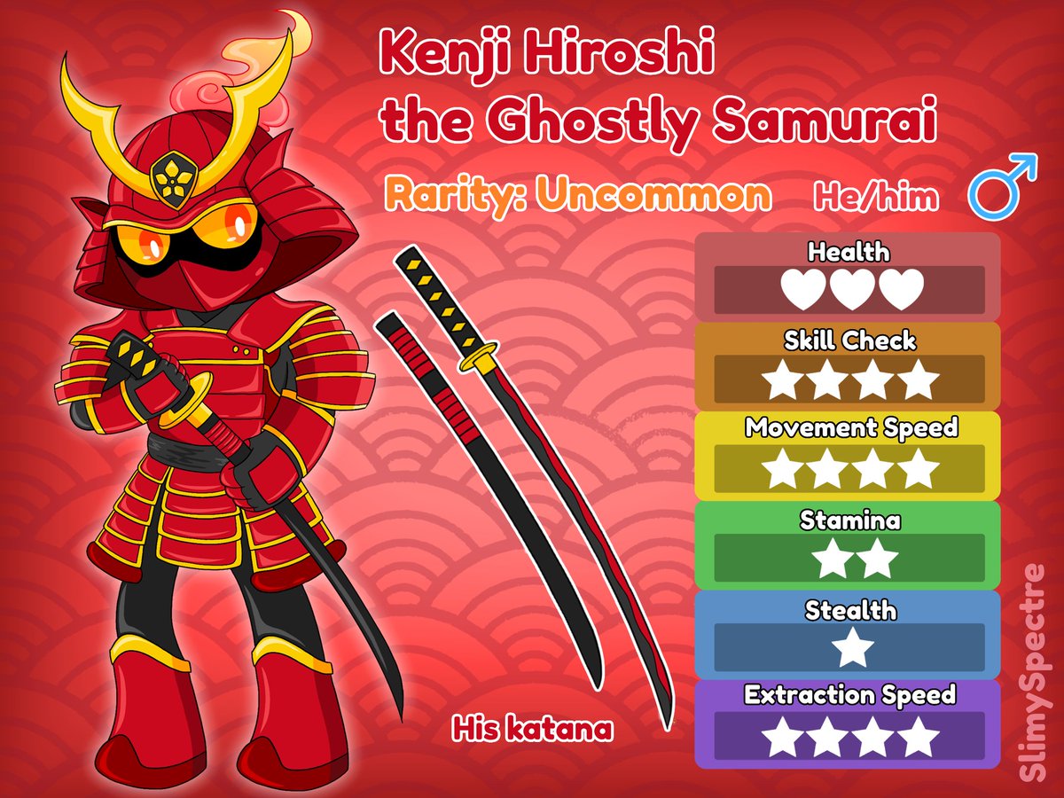 SlimySpectre's tweet photo. Dandy's world has a ghostly knight, who's Soulvester, right?! So why don't we have... another one but he's Asian.
Meet Kenji, his full name is Kenji Hiroshi, the ghostly samurai ⛩️👻
#dandysworld #dandysworldocs https://t.co/GXooNjP9NR