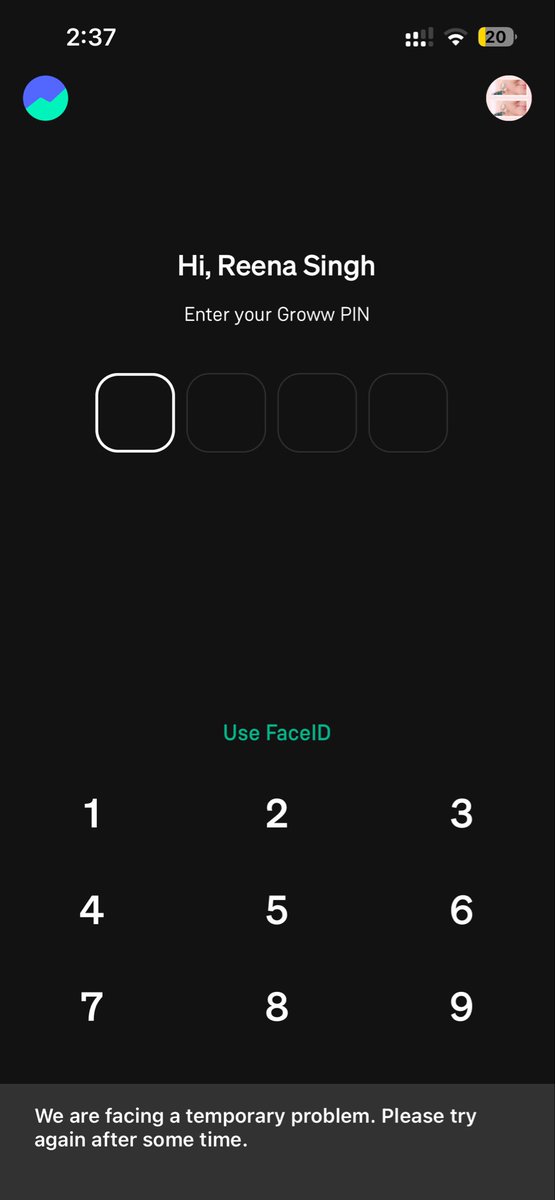 ReenaSi08's tweet photo. @_groww your application is not working. I tried using it in playstore and ios. Uninstalled it also but it is showing error. Attached is screenshot https://t.co/0ioyDUrAOo