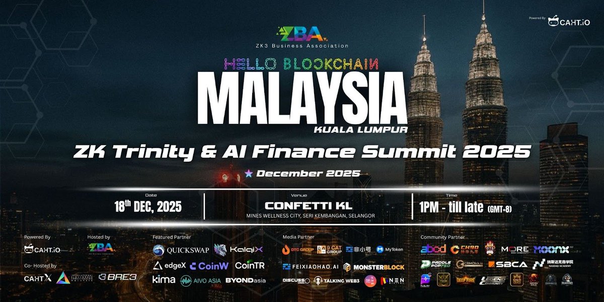 H3lloBlockChain's tweet image. Some events bring communities together.    
This one reshapes the landscape.

Hello Blockchain is stepping onto a bigger stage,as a co-host of the
 ZK Trinity &amp;amp; AI Finance Summit 2025,
 
Hosted by ZBA Powered by @caht_io 
and co-hosted alongside the @IBO_Malaysia @cahtx_official…