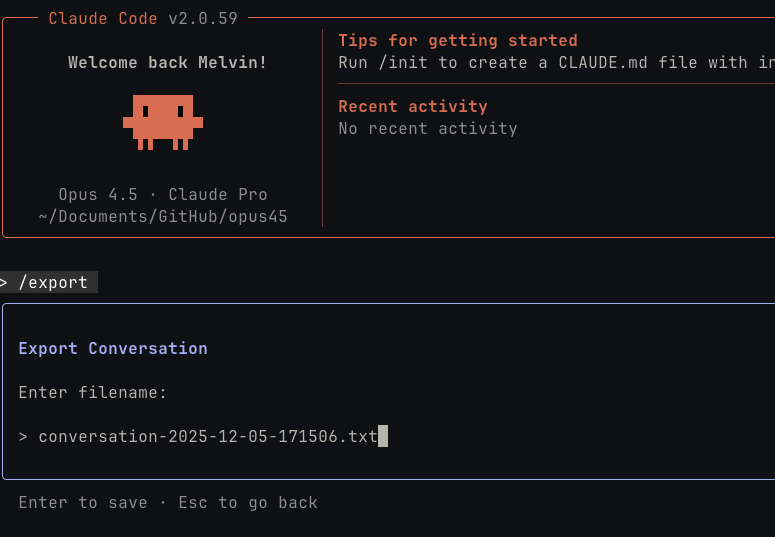 Claude Code export dialog