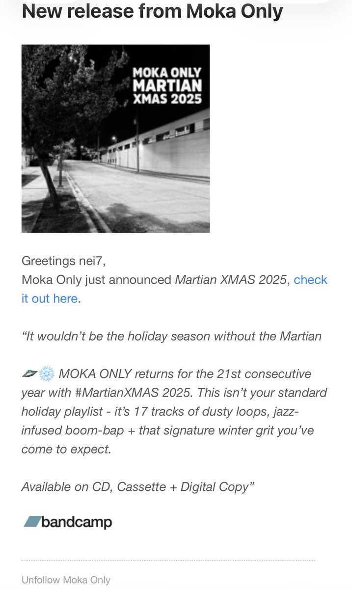 NeilPetrol's tweet photo. Yo @MOKA_ONLY !

Merry Martian to you Brotha Moke. Looking forward to a listen to this later but thanks in advance for all the work…
🎄🎅🏽👌👊

@Bandcamp https://t.co/TcuEzgnQYi