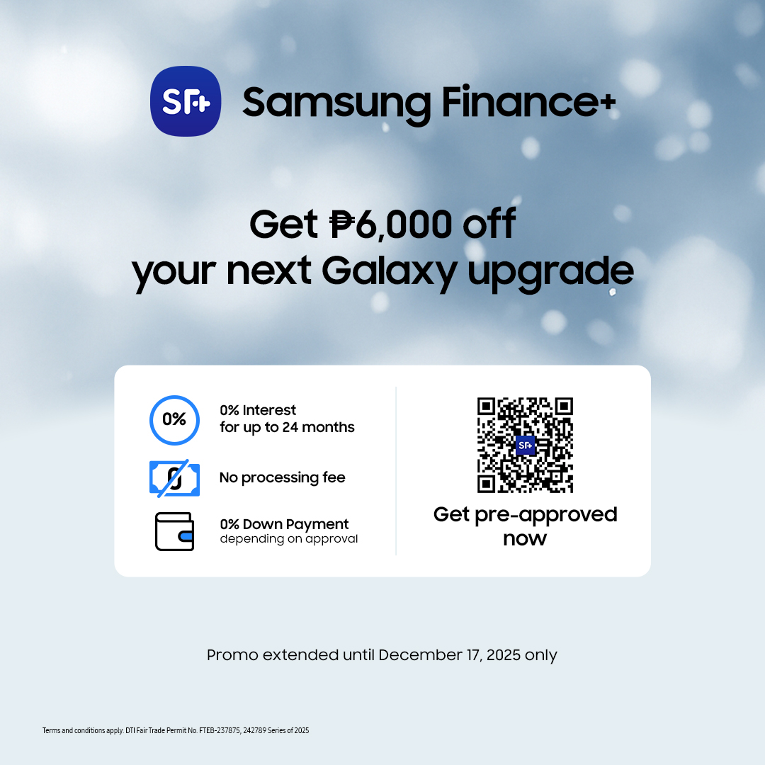 _sienatweets's tweet photo. Samsung Finance+ enables you to get the Galaxy of your dreams on easier terms!

Don’t miss up to ₱6,000 discount, no down payment, and 0% interest for up to 24 months. Promo extended until December 17 only!

🎄😇
Visit Samsung stores:
https://t.co/mFRivOblgn https://t.co/WAaKcYHmBX