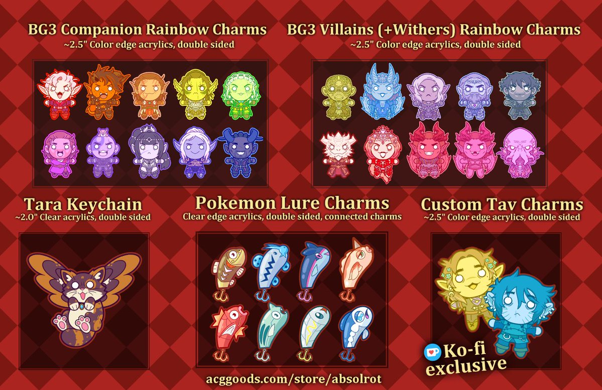 NEW MERCH AND NEW ST0RE!

Huge thanks to <a href="/ACGGoods/">ACGGoods</a> for giving me this opportunity! I'm now able to ship my goods with ease and worldwide!
Custom Tav charms will be ko-fi exclusive but still shipped through them too!

⏬️L!NKS DOWN BELOW!⏬️