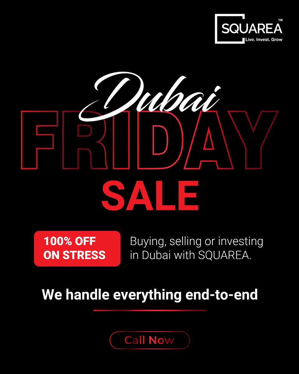 SquareaGulf's tweet photo. Dubai Friday Sale… but make it stress-free. 

At SQUAREA, the only thing we discount is your stress, not your dreams. 

100% OFF stress. 
100% ON your next Dubai property move. 

Tap to call. Your stress-free Dubai journey starts here.

#SQUAREA #LiveInvestGrow #SQUAREADubai https://t.co/hKjmzlf7bD