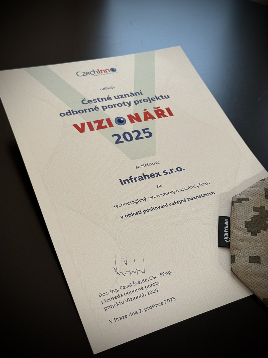 RESPILON's tweet photo. InfraHex získal čestné uznání v projektu Vizionáři roku 2025! 🎉
Patentovaný, multispektrální kamuflážní systém, vyvinutý v laboratořích Respilonu, uspěl díky technologickému a bezpečnostnímu přínosu.
@Infra_Hex
@CzechInno_CZ
@ColtCZGroup 
@4m_systems

👉https://t.co/Nmih7fYjXI https://t.co/QcjXuy6sdi