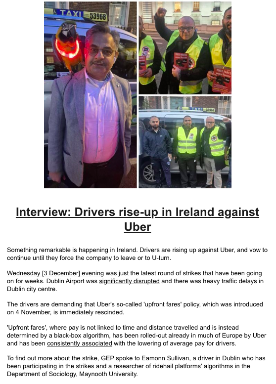 project_gig's tweet photo. Missed the gig economy project newsletter yesterday? You can catch-up here: https://t.co/WMI6E0DYTE
And to get it in your inbox each week, click here: https://t.co/GF8A2WbnJQ
#UberStrike #Uber #Ireland #Drivers #Strike #GigEconomy #PlatformEconomy #PlatformWork #Platforms https://t.co/lvELMpIa6D