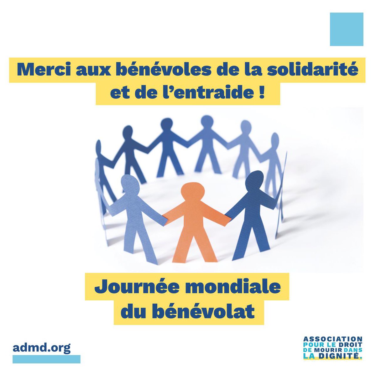 En cette Journée mondiale du bénévolat, j’exprime ma profonde gratitude aux 300 bénévoles de la #solidarité et de l’#entraide de <a href="/ADMDFRANCE/">Mourir dans la Dignité</a>.
Écoutants, soignants, juristes, RU : votre engagement humaniste permet chaque jour redonner le pouvoir aux premiers concernés en #findevie