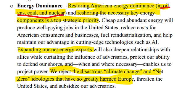 Overnight, the White House released its new "National Security Stratregy" document (link in thread)

Several interesting comment re: energy, commodites, and climate change. The tone is similar to what we have already heard from Trump: fossil fuels-centered energy dominance.

1/5