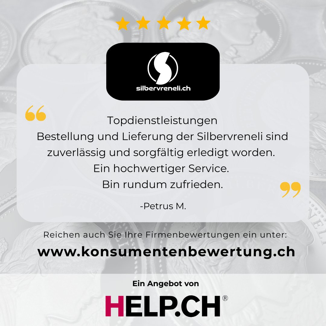 Zufriedene Kundschaft spricht für sich – und für <a href="/silbervreneli/">Silbervreneli</a> 

Auf konsumentenbewertung.ch teilen Kundinnen und Kunden ihre echten Erfahrungen mit Silbervreneli.ch. Ob Bestellung, Lieferung oder Service – solche Rückmeldungen schaffen Vertrauen und bieten anderen