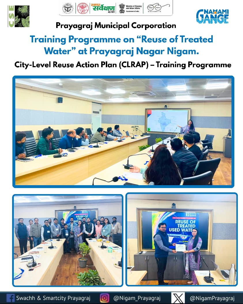 NigamPrayagraj's tweet image. Reuse of Treated Water Orientation Programme – Prayagraj

With the support of the Commissioner, Prayagraj Municipal Corporation the Centre for Science and Environment (CSE) in collaboration with Namami Gange organised an orientation training programme on Reuse of Treated Water”.