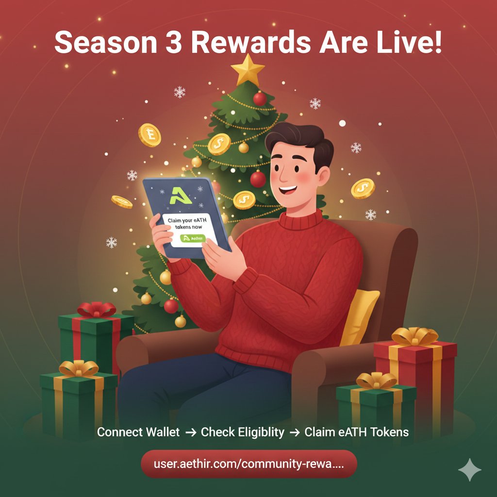smart_edeh's tweet image. 🎉 The holidays are coming early for our community!

Rewards from Season 3 are now available for all participants.

 Head to user.aethir.com/community-rewa…
• Link your ERC20 wallet
• See if you’re eligible
• Grab your eATH tokens

⏳ You have 30 days to claim!
#Aethir @AethirCloud