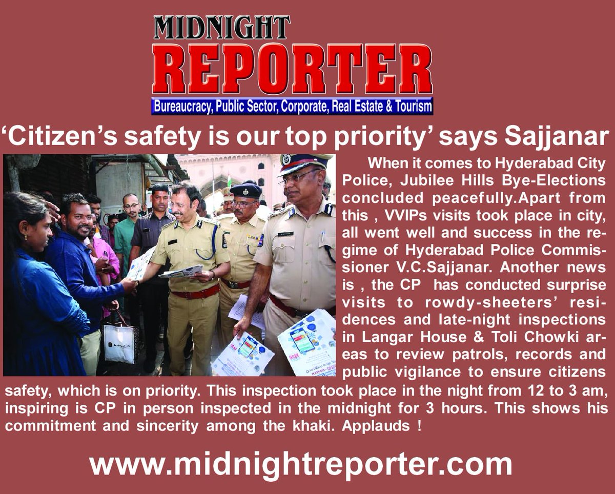 Safety first says <a href="/hydcitypolice/">Hyderabad City Police</a> commissioner <a href="/SajjanarVC/">V.C. Sajjanar, IPS</a> !!

#MidnightReporter celebrates the #womenscricketworldcup2025 win with former Indian cricketer , Arjuna Awardee and Padma Shri Awardee Mithali Raj with the launch of the November edition.
epaper :
midnightreporter.com/November_2025.…
