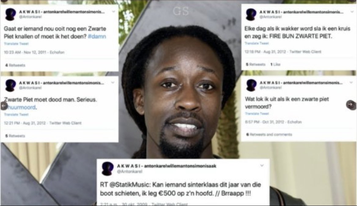 moeva18's tweet image. Mensen bedreigen is altijd fout.
Maar was @brendaboscolo toen Akwasi opriep tot geweld tegen mensen die als Zwarte Piet verkleedt waren?

Toen was Brenda stil. Sterker nog ze steunde Kozp van harte.