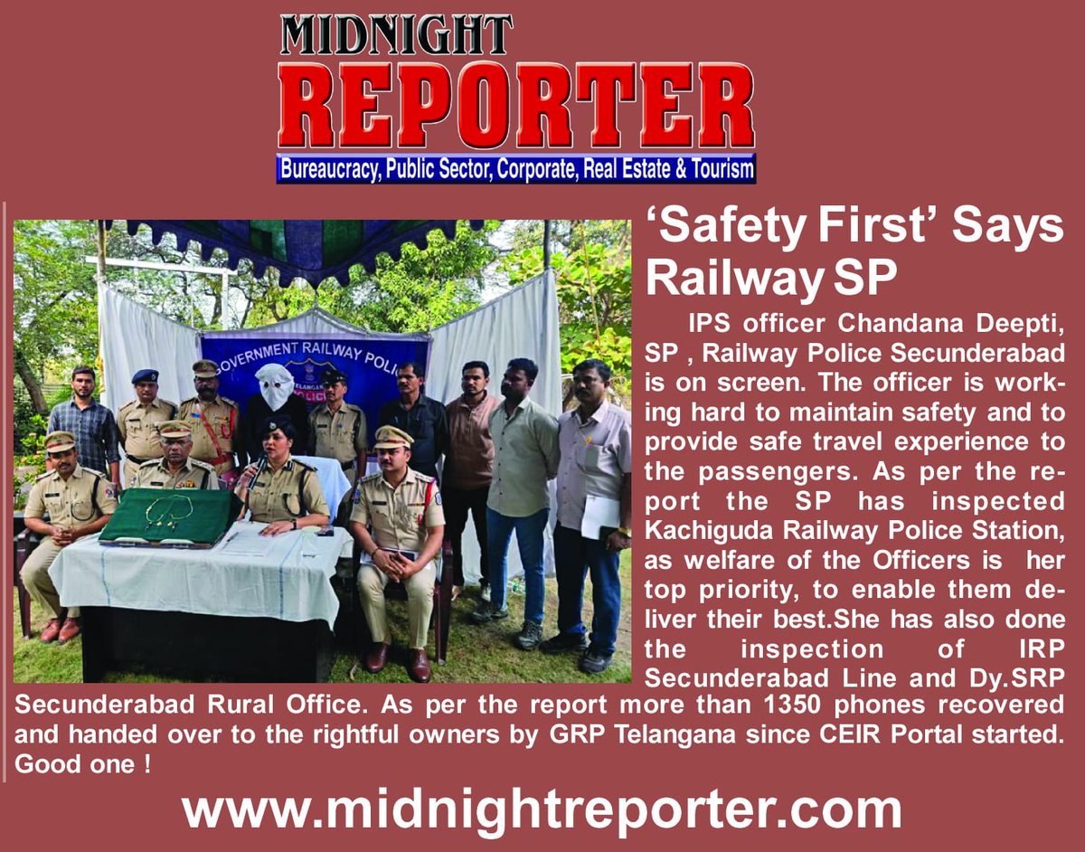 " Safety First " says Railway , Secunderabad SP <a href="/ChandanaDeepti/">Chandana Deepti</a>  !
#MidnightReporter celebrates the #womenscricketworldcup2025 victory with former Indian cricketer and Padma Shri Awardee Mithali Raj with the launch of the November edition.
epaper :
midnightreporter.com/November_2025.…