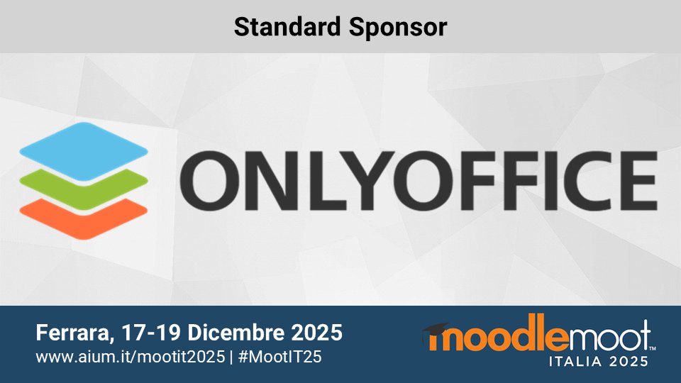 ONLYOFFICE è una suite per ufficio open source per la collaborazione in tempo reale  completamente integrata in Moodle.

Quest'anno è Standard Sponsor di #MootIT25, a Ferrara sarà possibile visitare il loro stand e avere una consulenza personalizzata.

eventi.aium.it/event/8/page/3…