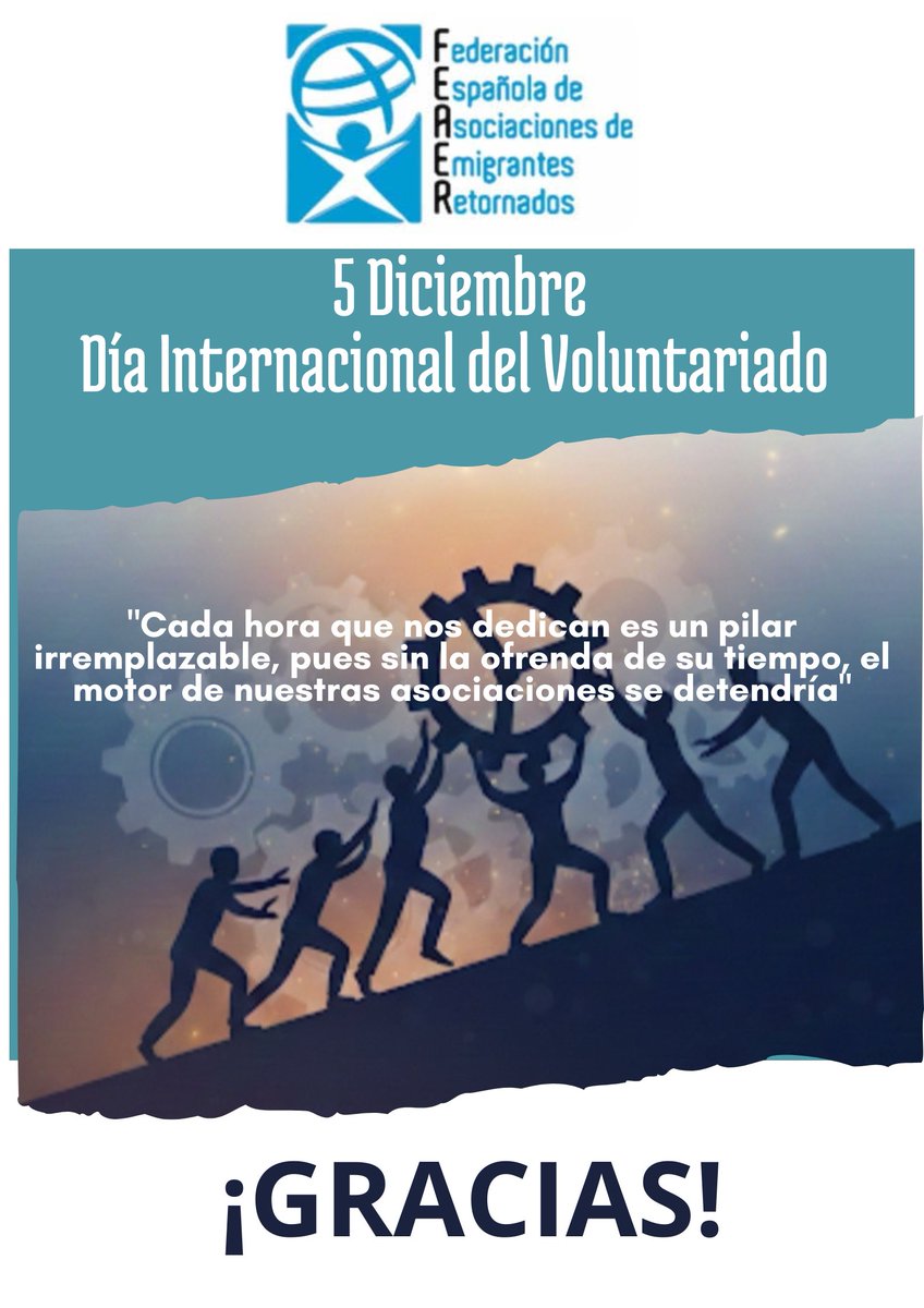 El motor que mueve nuestras entidades se llama #voluntariado. Hoy es su día y desde la #FEAER reconocemos su labor con un enorme GRACIAS.