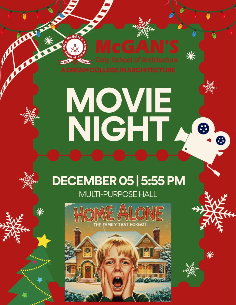 mcgansarch's tweet photo. A night of holiday warmth and timeless laughter awaits! ❤️🎥🌲
.
.
#McgansOotySchoolofArchitecture 
#lifeatmcgans 
#dreamcollegeinarchitecture 
#movienightvibes https://t.co/PUOd0qhkKV