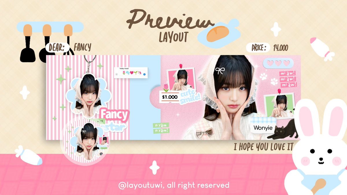 layoutuwi's tweet image. help repost? thanks!

halo, aku bawa layout ready stock wonyoung terbaru free retext, yg bisa di take di dm-ku sekarang juga. Yuk jajan🩷 #zonauang