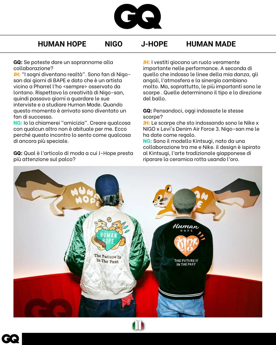 italianarmyfam_'s tweet photo. 📍TRAD 🇮🇹 ITA dell’intera intervista di J-HOPE e NIGO per GQ Korea‼️

HUMAN HOPE
J-HOPE x HUMAN MADE
#jhope #jhopefashion #jhopexHumanMade #HUMANHOPE #HUMANMADE #제이홉 #NIGO #니고 #휴먼메이드  
©Italianarmyfamily @BTS_twt https://t.co/Ygl0q9c1PF