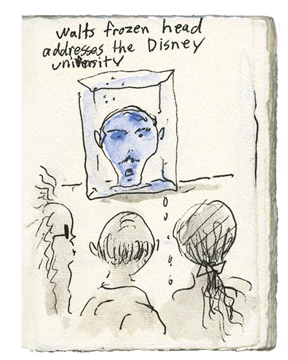 TimBurton_JP's tweet image. 今日12月5日は、ウォルト・ディズニーの誕生日。ディズニーでキャリアをスタートしたティム・バートンにとって、彼の存在なしで今はありませんでした。
そんなバートンは、実は＜ウォルトの頭部が冷凍保存されている＞という都市伝説がお気に入り。彼らしいイラストも残しています🔻
ちなみに……