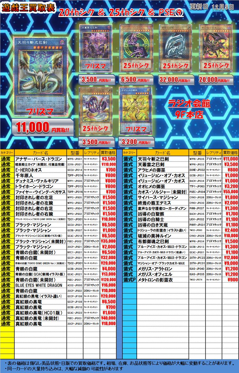 遊戯王買取情報】 20thシク、25thシク、プリズマティックの買取更新