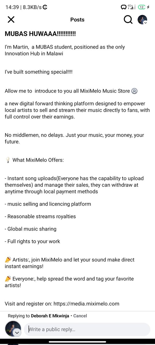 metromurtn's tweet image. It's not about MUBAS only
it's for any 
Tag your favourite Artists to visit this and watch their Music making direct sales from fans
Upload will be free
media.miximelo.com
#miximelo #malawimusic #mubas