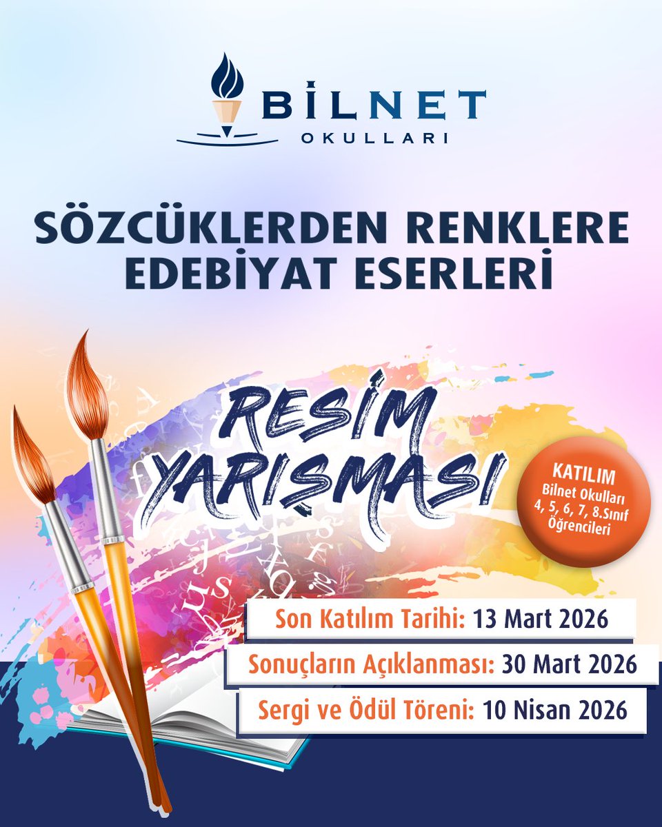 Kitapların büyülü dünyasını renklerle yeniden yorumlamaya hazır mısın?

Türkçe bölümünün geleneksel “Sözcüklerden Renklere Edebiyat Eserleri Resim Yarışması” başlıyor. Okuduğun bir kitaptan ilhamla resmini çiz ve 13 Mart 2026’ya kadar bize ulaştır. Bu yolculuğa sen de katıl!