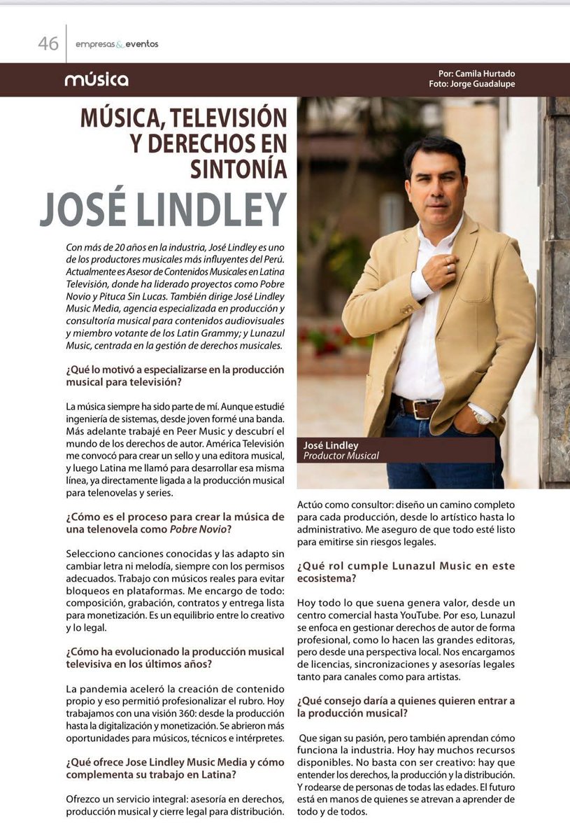 JoseLindley's tweet photo. Comparto una pequeña entrevista para la  revista Empresas &amp; Eventos, gracias. https://t.co/JDNJQSvHR2